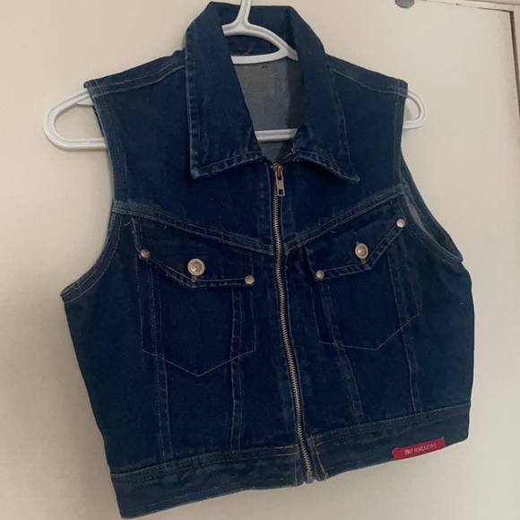 Vintage No Excuses cropped denim/jean women’s vest size small - Picture 3 of 6